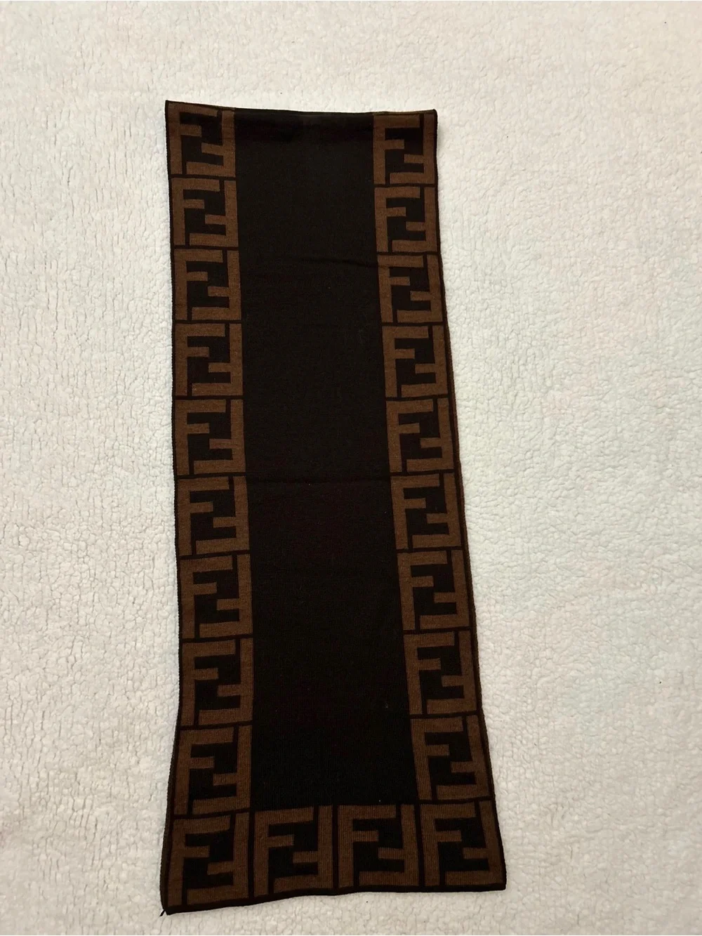 Fendi Brown and Black FF Border Wool Scarf